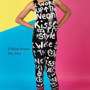Neon Kisses Black and White Kids Jumpsuit